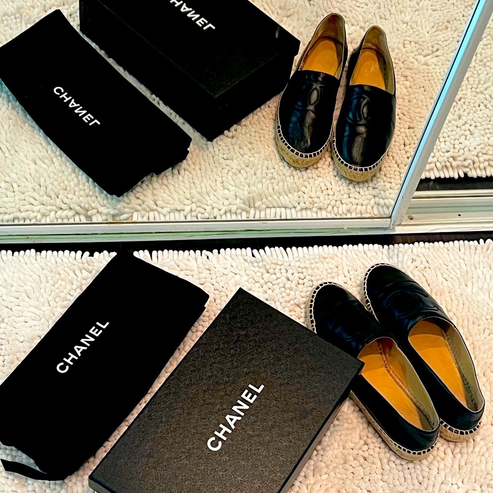 WORN ONCE- Excellent condition  Leather espadrilles. Black